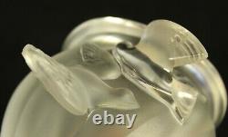 1950s Lalique Small French Crystal Glass Rosine Vase with Birds in Flight Signed