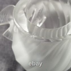 1950s Lalique Small French Crystal Glass Rosine Vase with Birds in Flight Signed