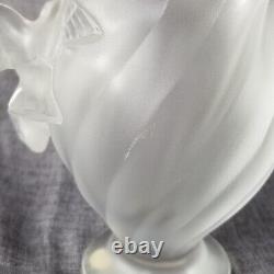 1950s Lalique Small French Crystal Glass Rosine Vase with Birds in Flight Signed