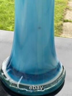 1970's French 17 LARGE Vase MCM Aqua Blue Blown Glass Flower Child Thick