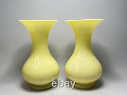19c. Antique French Portieux Yellow Opaline Vaseline Uranium Glass Vase Pair 11