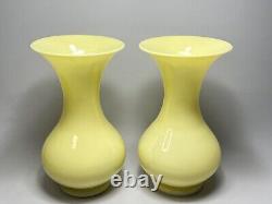 19c. Antique French Portieux Yellow Opaline Vaseline Uranium Glass Vase Pair 11
