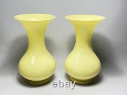 19c. Antique French Portieux Yellow Opaline Vaseline Uranium Glass Vase Pair 11