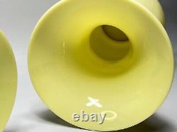 19c. Antique French Portieux Yellow Opaline Vaseline Uranium Glass Vase Pair 11