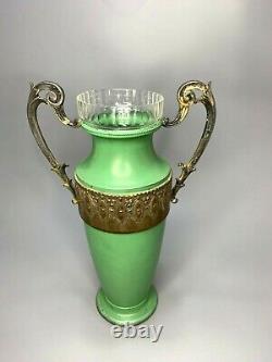 19c. Antique Neoclassical French Empire Amphora Vase Glass Insert Zinn Zinc 13