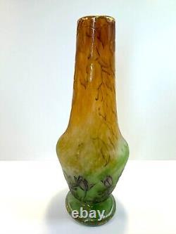 19thC French Art Nouveau DAUM NANCY Etched & Enamelled Glass Vase c. 1895