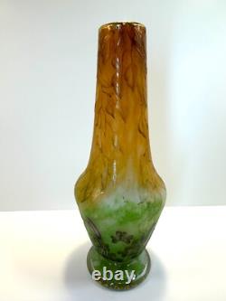 19thC French Art Nouveau DAUM NANCY Etched & Enamelled Glass Vase c. 1895