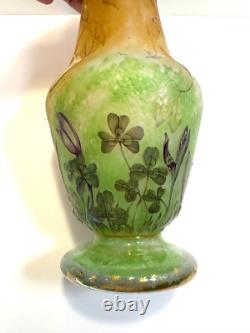 19thC French Art Nouveau DAUM NANCY Etched & Enamelled Glass Vase c. 1895