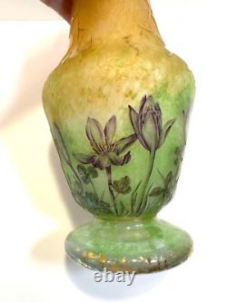 19thC French Art Nouveau DAUM NANCY Etched & Enamelled Glass Vase c. 1895