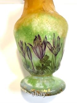 19thC French Art Nouveau DAUM NANCY Etched & Enamelled Glass Vase c. 1895