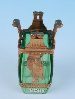 19thC French Ormolu Mounted Green Glass Vase Empire Gilt Bronze Antique Paw Feet