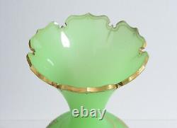 19th C. 15 French Opaline Satin Uranium Green Glass Vase! Gilt gold painted