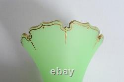 19th C. 15 French Opaline Satin Uranium Green Glass Vase! Gilt gold painted