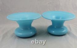 19th C Pair of French Blue Opaline Vases 4-1/2 x 8