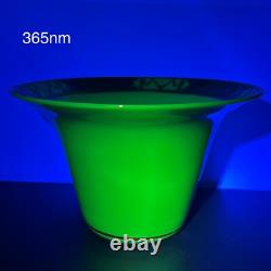 19th Century Antique Uranium French Opaline Glass Trumpet Vase W Gold Gilding