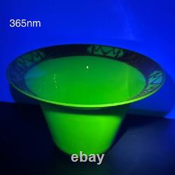 19th Century Antique Uranium French Opaline Glass Trumpet Vase W Gold Gilding