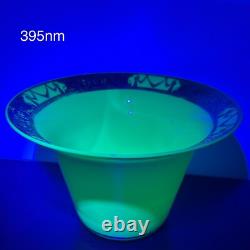 19th Century Antique Uranium French Opaline Glass Trumpet Vase W Gold Gilding