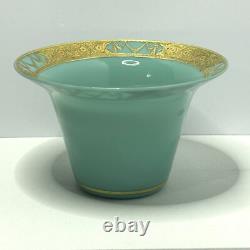19th Century Antique Uranium French Opaline Glass Trumpet Vase W Gold Gilding