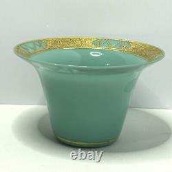 19th Century Antique Uranium French Opaline Glass Trumpet Vase W Gold Gilding