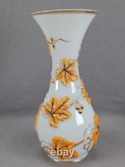 19th Century French Baccarat Orange & Gilt Molded Grapes Opaline Vase