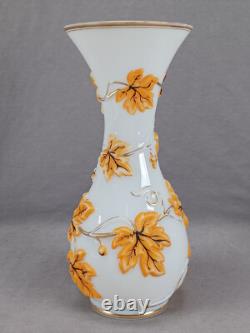 19th Century French Baccarat Orange & Gilt Molded Grapes Opaline Vase