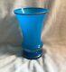 19th Century French Blue Opaline Glass Vase with Gilded Trim 8 tall 5 wide