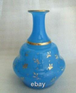 19th Century French Blue Opaline w Gilt ENAMEL Water Bottle Vase BACCARAT
