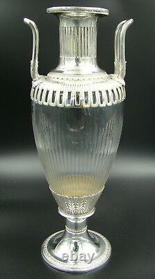 19th Century French Handled Vase Baccarat Cut Crystal & Silver Plate Mounts