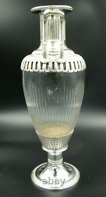 19th Century French Handled Vase Baccarat Cut Crystal & Silver Plate Mounts