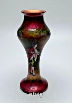 19th Century French Signed Enamel Hand Painted Small Vase