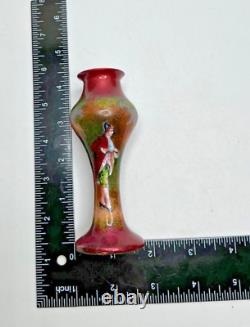 19th Century French Signed Enamel Hand Painted Small Vase