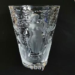 1 (One) LALIQUE ONDINES Frosted Lead Crystal Vase Signed ESTATE FIND