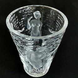 1 (One) LALIQUE ONDINES Frosted Lead Crystal Vase Signed ESTATE FIND