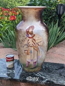 20 tall Baccarat Opaline Floor Vase with Hand Painted Musketeer dated 1877