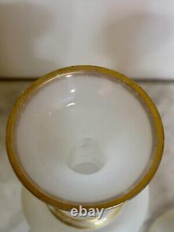 2 Antique French Napoleon Opaline Glass Vase w Black Cameo Gold Gilding & Enamel