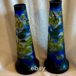 2 Emile Galle' Reproduction Cameo Glass Vases Art Nouveau Dogwood Flowers 14