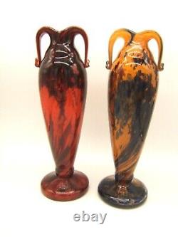 2 French Art Deco Art Glass Vases Schneider Quality Marked Made In France