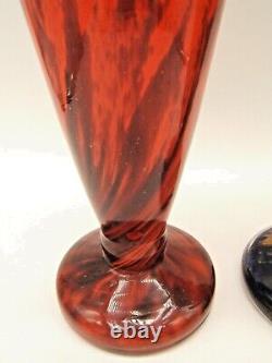 2 French Art Deco Art Glass Vases Schneider Quality Marked Made In France