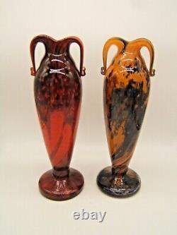 2 French Art Deco Art Glass Vases Schneider Quality Marked Made In France