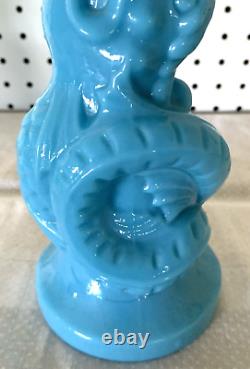2 Stunning Antique Matching French Blue Milk Glass Asian Dragon Vase Rare 1930's