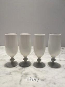 4 French Portieux Vallerysthal White Opaline Juice Cordial Drinking Glass Vases