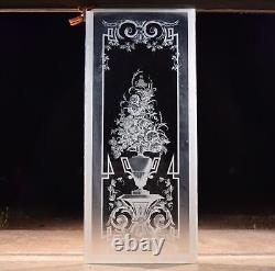 51 Tall Antique French Etched Glass Windows Frosted Glass with Flowers and Vase