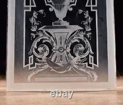 51 Tall Antique French Etched Glass Windows Frosted Glass with Flowers and Vase