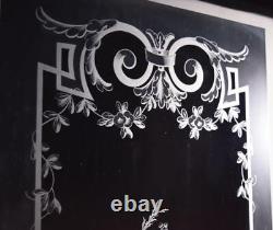 51 Tall Antique French Etched Glass Windows Frosted Glass with Flowers and Vase