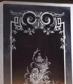 51 Tall Antique French Etched Glass Windows Frosted Glass with Flowers and Vase