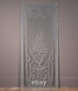 51 Tall Antique French Etched Glass Windows Frosted Glass with Flowers and Vase