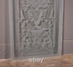 51 Tall Antique French Etched Glass Windows Frosted Glass with Flowers and Vase