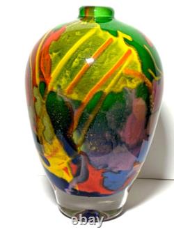 8 Aconito & Guiyot Biot France Art Glass Modernist Multicolor Gold Dust Vase
