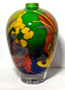 8 Aconito & Guiyot Biot France Art Glass Modernist Multicolor Gold Dust Vase