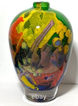 8 Aconito & Guiyot Biot France Art Glass Modernist Multicolor Gold Dust Vase